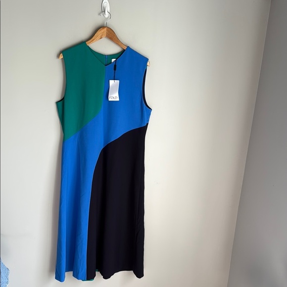 NEW The Fold London Sorrento Dress Tranquil Teal Multicolour 14 - Picture 2 of 15